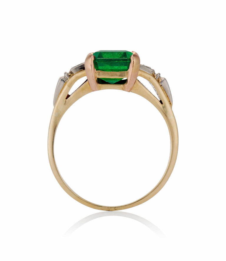 Tiffany & Co. Retro 2.77 Carat Zambian Octagonal Cut Emerald and Diamond Two Tone Vintage Engagement Ring