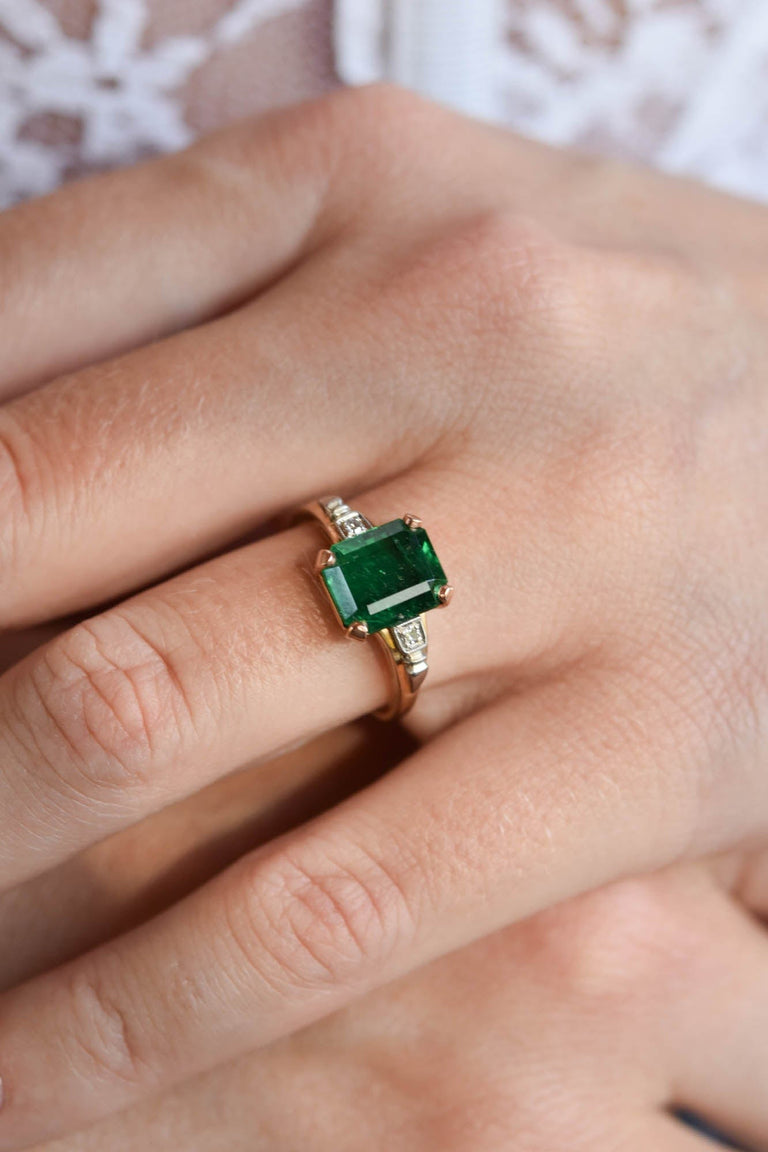 Tiffany & Co. Retro 2.77 Carat Zambian Octagonal Cut Emerald and Diamond Two Tone Vintage Engagement Ring