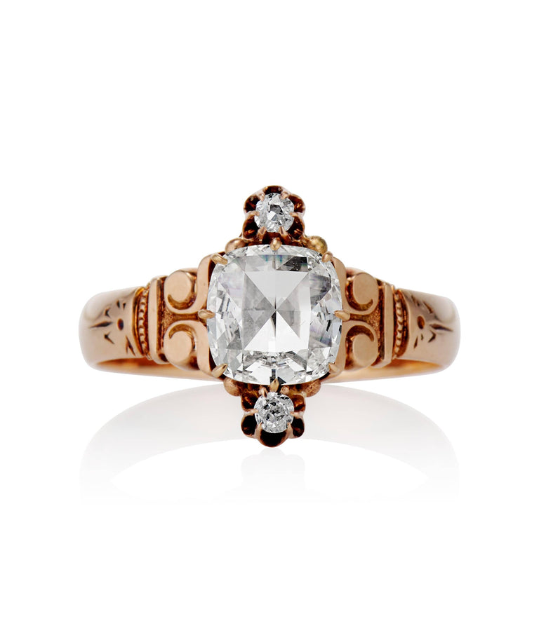 Victorian 1.01 carat Rose Cut Diamond Rose Gold Antique Engagement Ring
