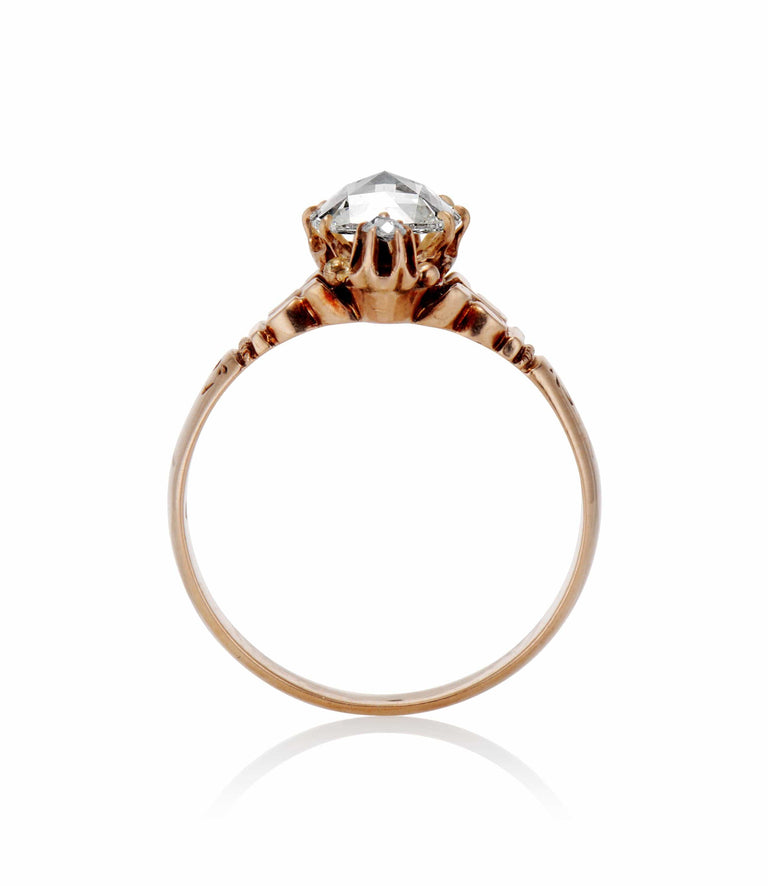 Victorian 1.01 carat Rose Cut Diamond Rose Gold Antique Engagement Ring