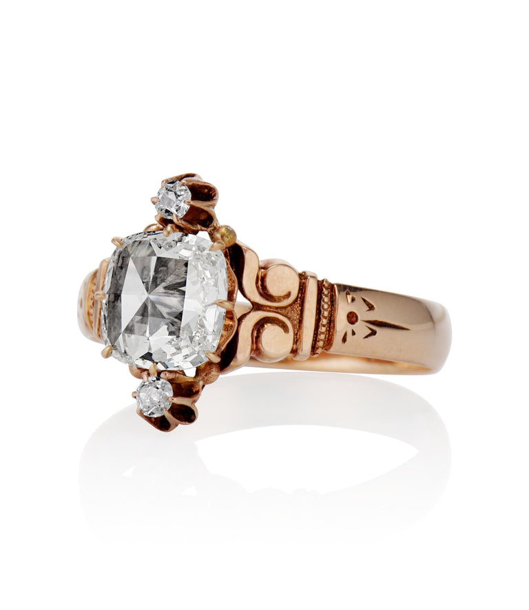 Victorian 1.01 carat Rose Cut Diamond Rose Gold Antique Engagement Ring