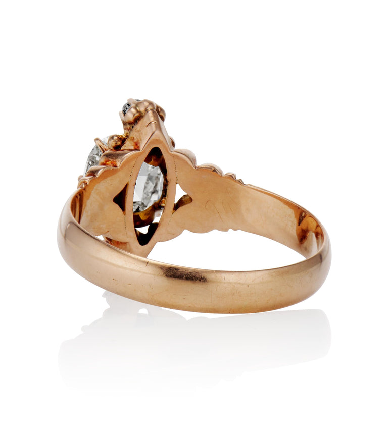 Victorian 1.01 carat Rose Cut Diamond Rose Gold Antique Engagement Ring