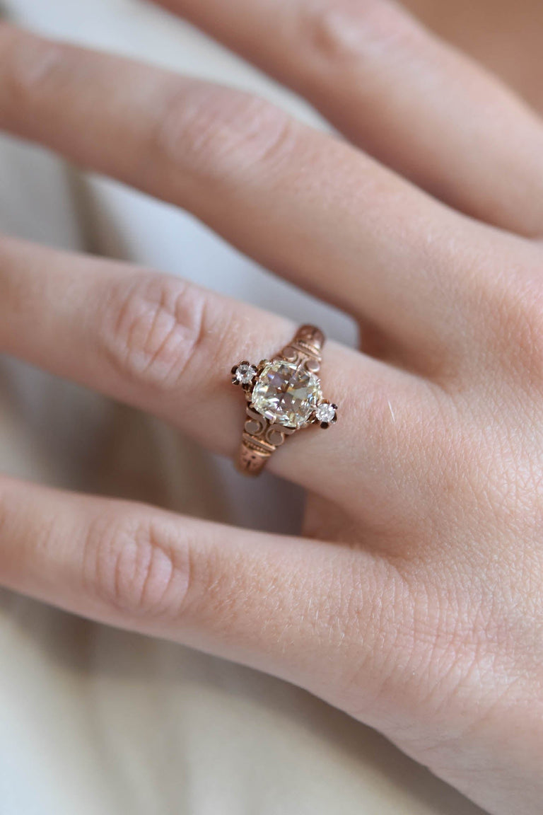 Victorian 1.01 carat Rose Cut Diamond Rose Gold Antique Engagement Ring