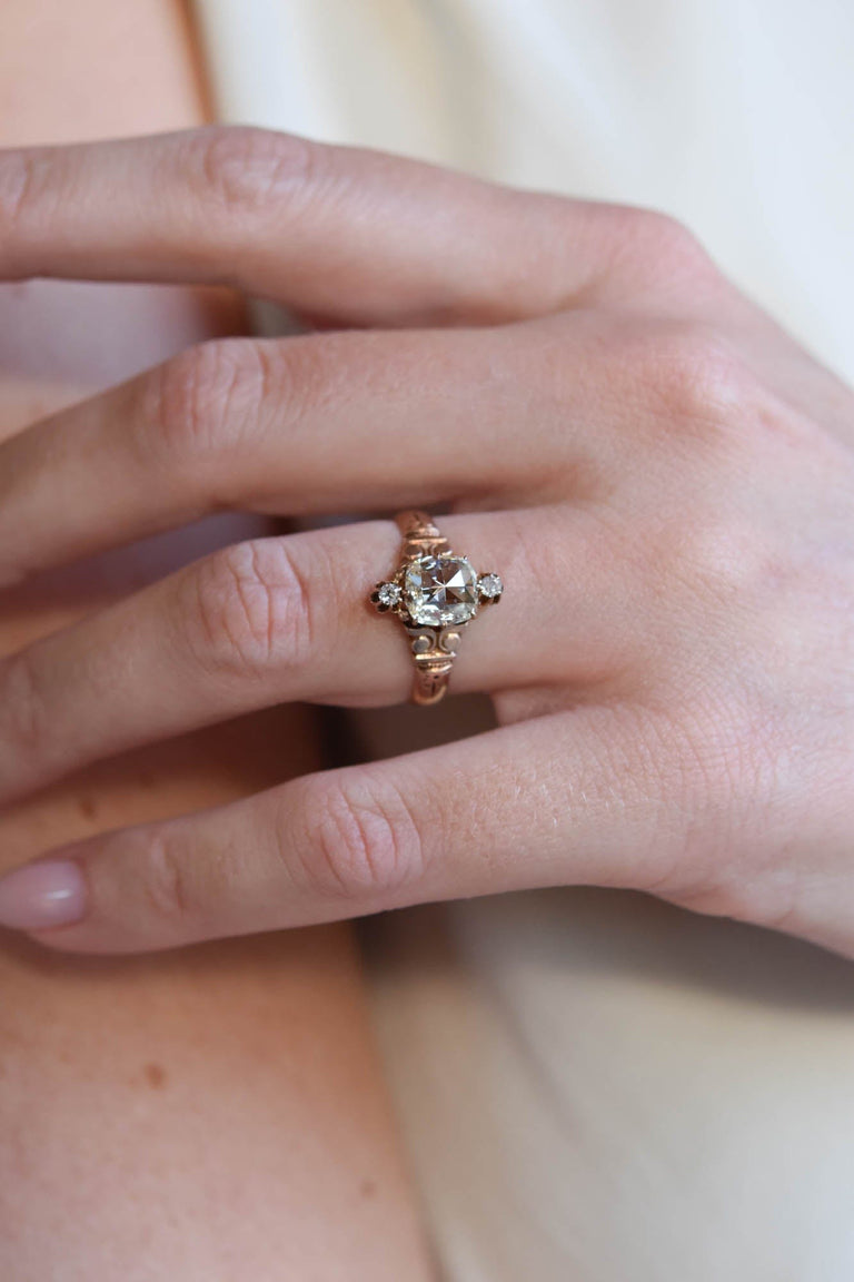 Victorian 1.01 carat Rose Cut Diamond Rose Gold Antique Engagement Ring