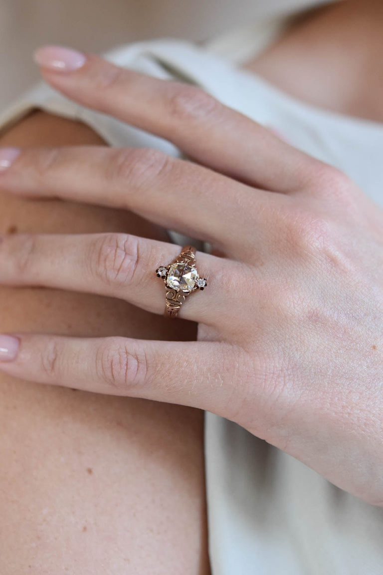 Victorian 1.01 carat Rose Cut Diamond Rose Gold Antique Engagement Ring