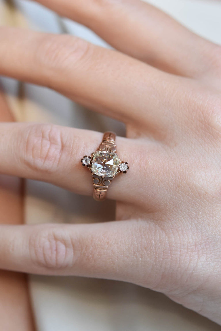 Victorian 1.01 carat Rose Cut Diamond Rose Gold Antique Engagement Ring
