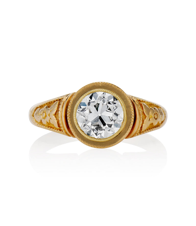 Victorian 1.20 Carat Old European Cut Diamond Yellow Gold Antique Engagement Ring
