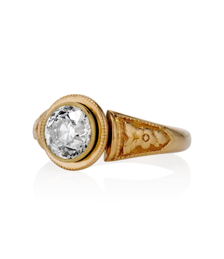 Victorian 1.20 Carat Old European Cut Diamond Yellow Gold Antique Engagement Ring