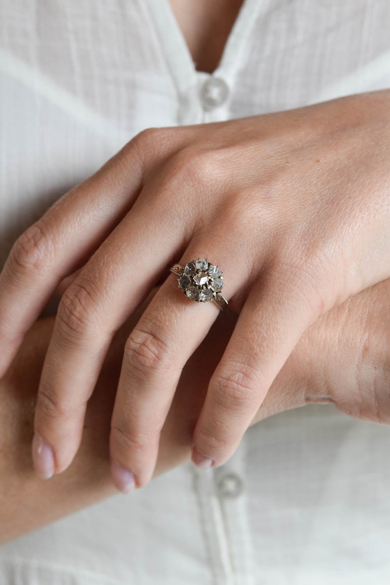 Victorian .40 Carat Diamond Gold Antique Flower Engagement Ring