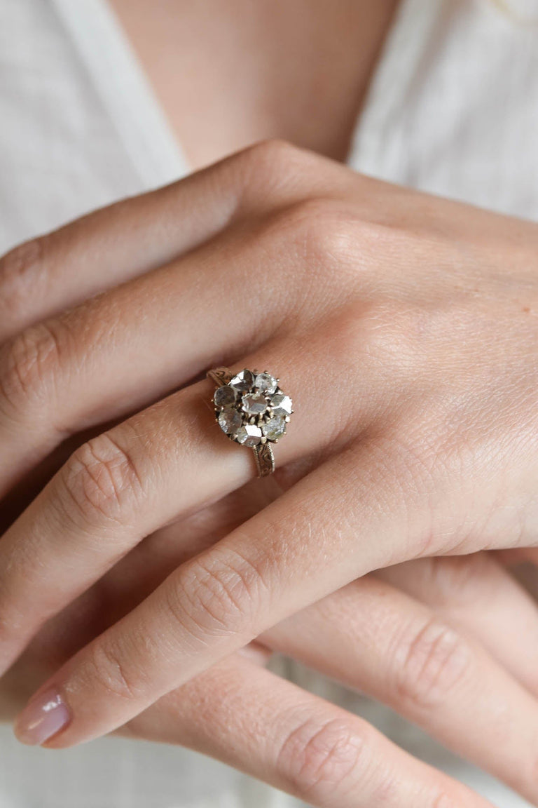 Victorian .40 Carat Diamond Gold Antique Flower Engagement Ring