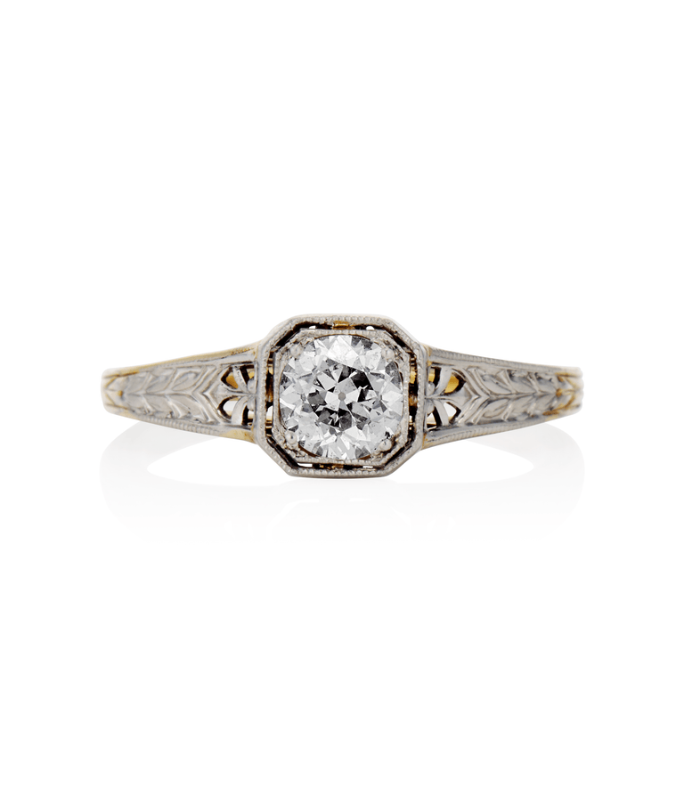 Victorian .51 Carat Circular Brilliant Cut Diamond Two Tone Vintage Engagement Ring