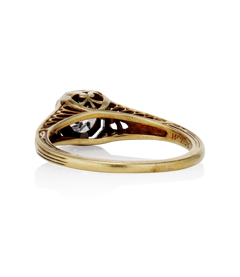 Victorian .51 Carat Circular Brilliant Cut Diamond Two Tone Vintage Engagement Ring