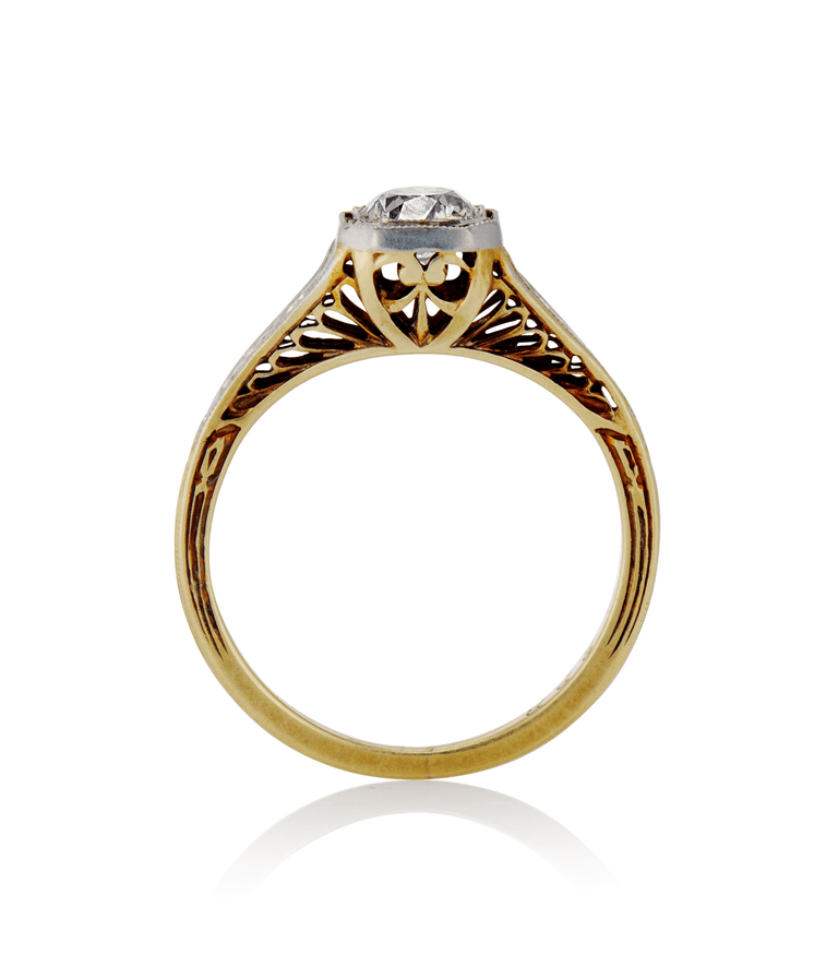 Victorian .51 Carat Circular Brilliant Cut Diamond Two Tone Vintage Engagement Ring