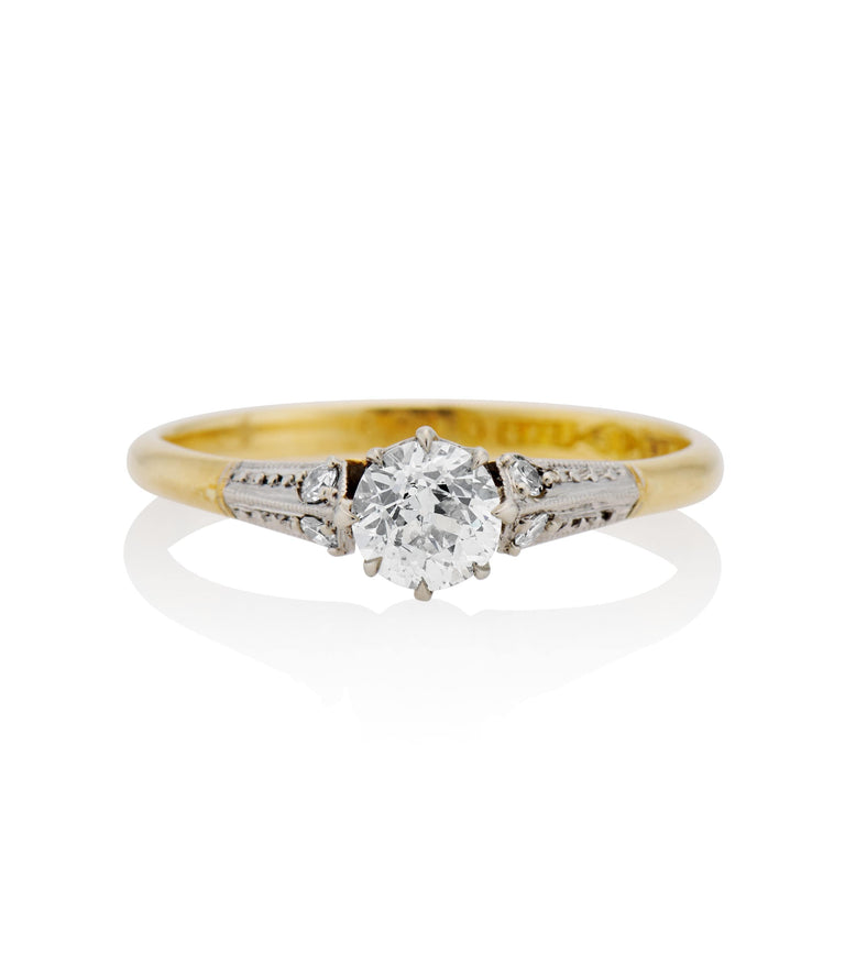 Victorian .55 Carat Circular Cut Diamond Yellow Gold Antique Engagement Ring