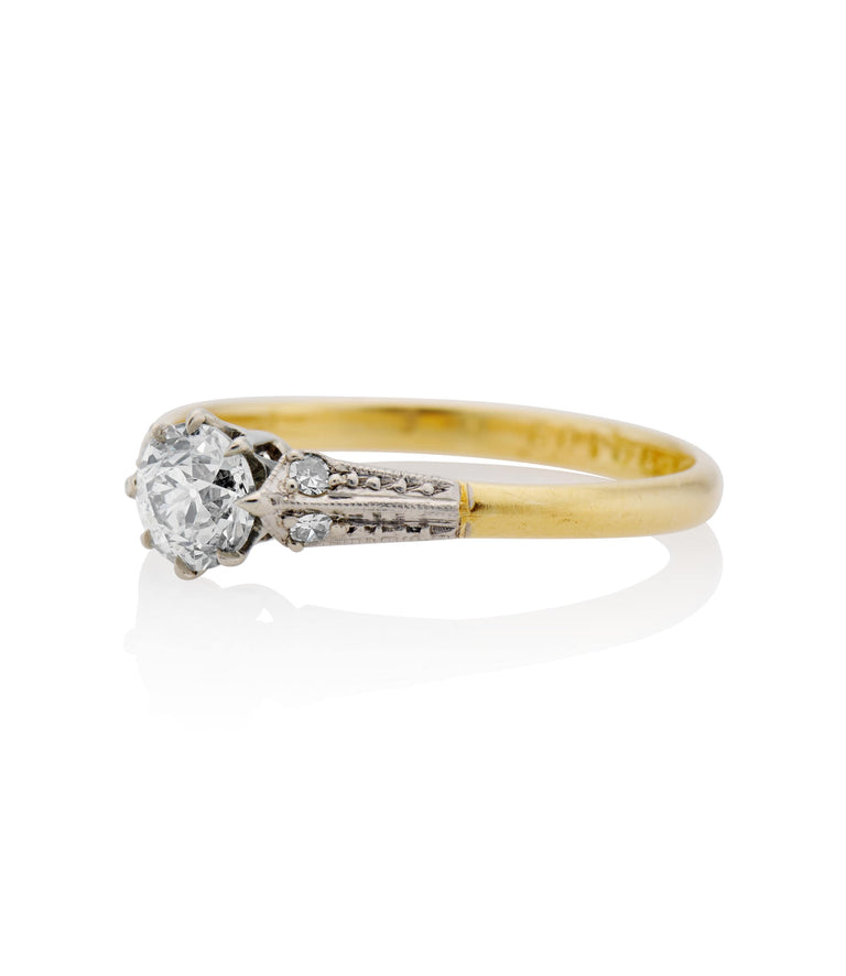 Victorian .55 Carat Circular Cut Diamond Yellow Gold Antique Engagement Ring
