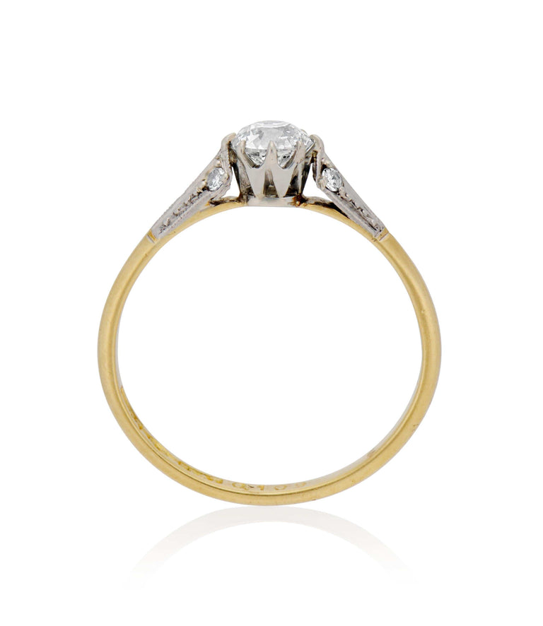 Victorian .55 Carat Circular Cut Diamond Yellow Gold Antique Engagement Ring