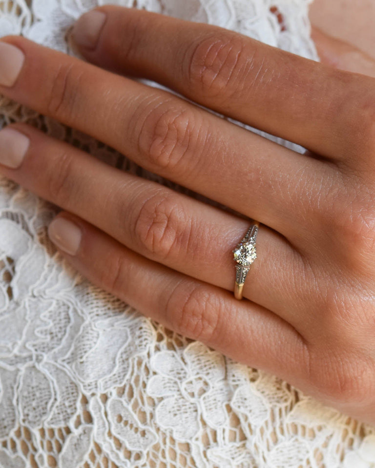 Victorian .55 Carat Circular Cut Diamond Yellow Gold Antique Engagement Ring