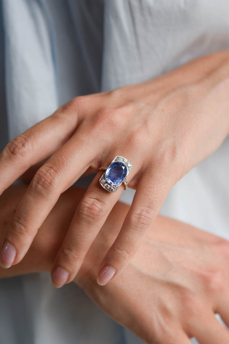Victorian 7.25 Carat Ceylon No Heat Sapphire and Diamond Vintage Engagment Ring