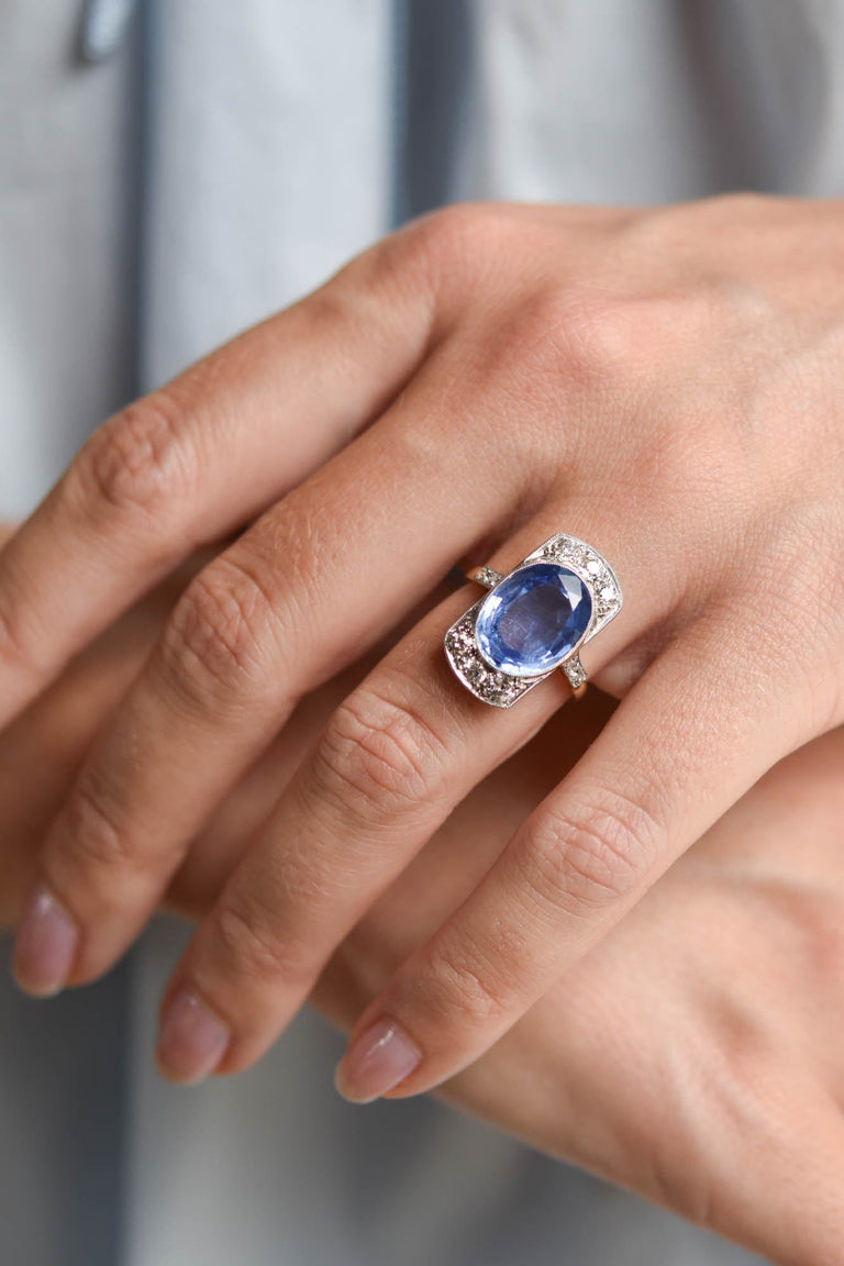 Victorian 7.25 Carat Ceylon No Heat Sapphire and Diamond Vintage Engagment Ring