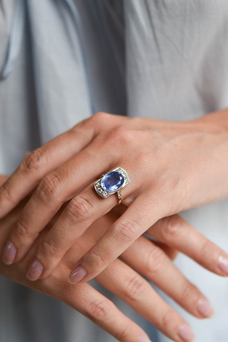 Victorian 7.25 Carat Ceylon No Heat Sapphire and Diamond Vintage Engagment Ring