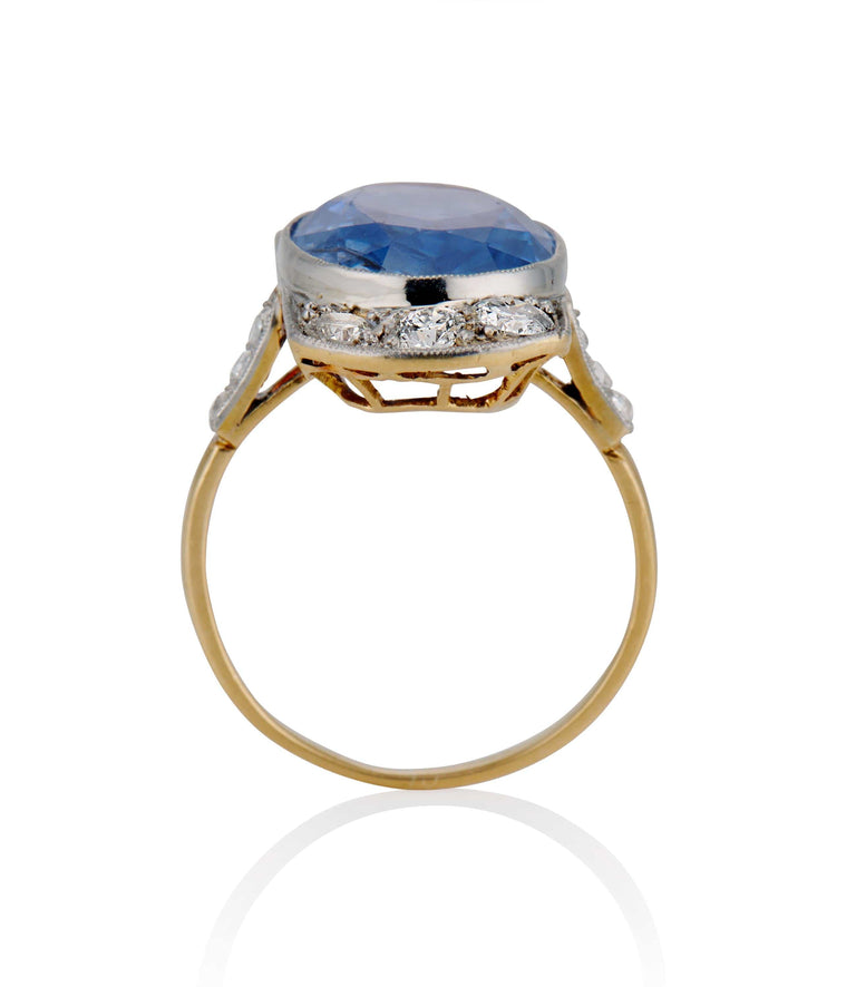 Victorian 7.25 Carat Ceylon No Heat Sapphire and Diamond Vintage Engagment Ring