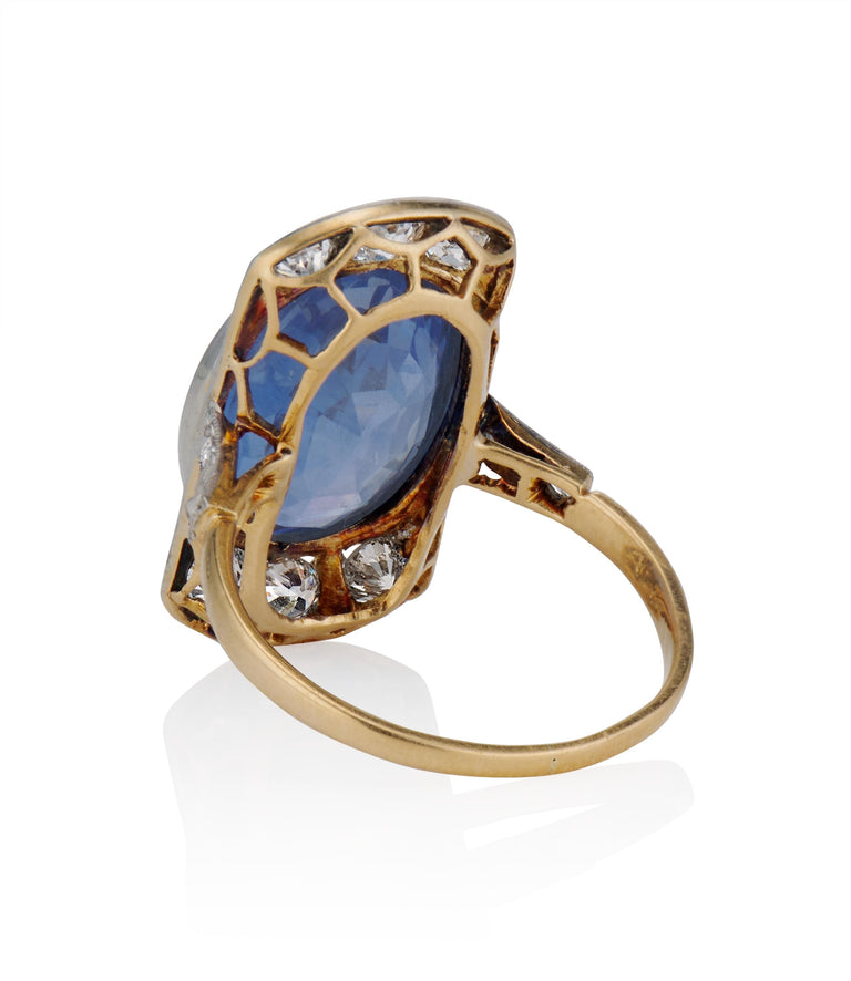 Victorian 7.25 Carat Ceylon No Heat Sapphire and Diamond Vintage Engagment Ring