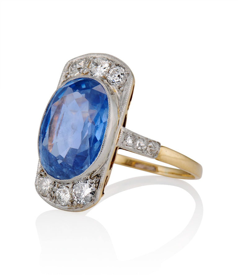 Victorian 7.25 Carat Ceylon No Heat Sapphire and Diamond Vintage Engagment Ring