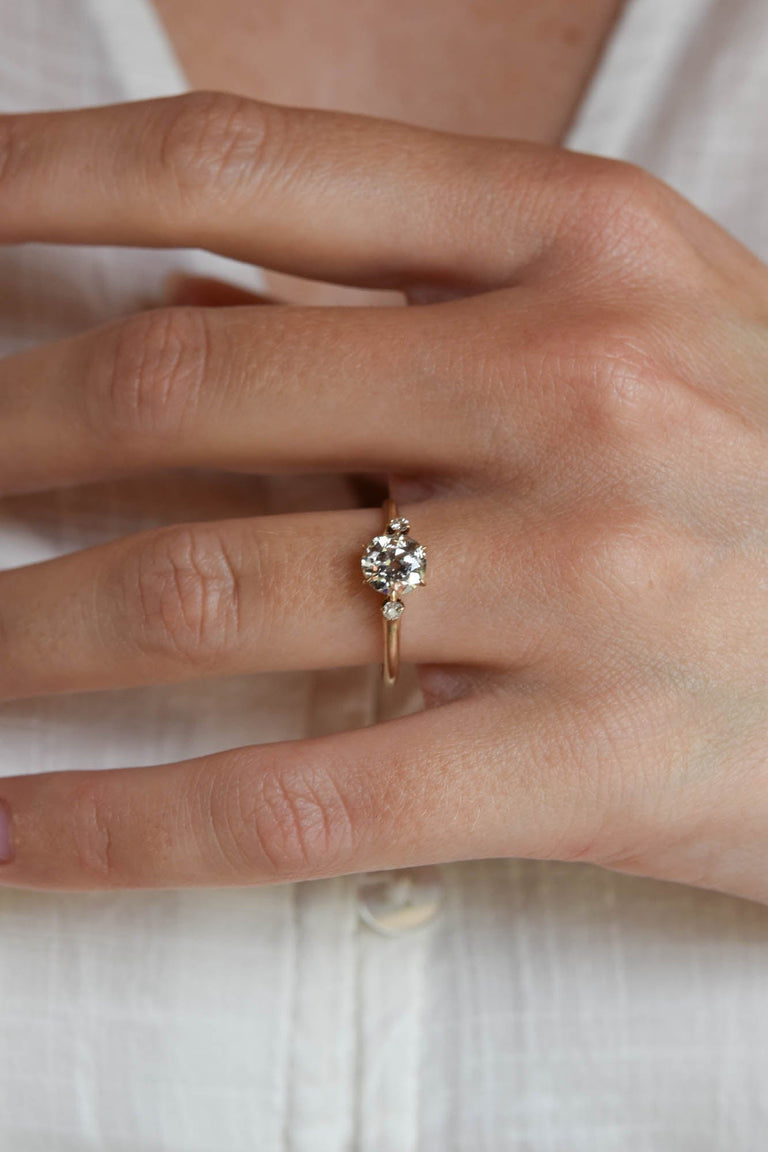Victorian .99 Carat Old European Cut Diamond Yellow Gold Antique Three Stone Engagement Ring