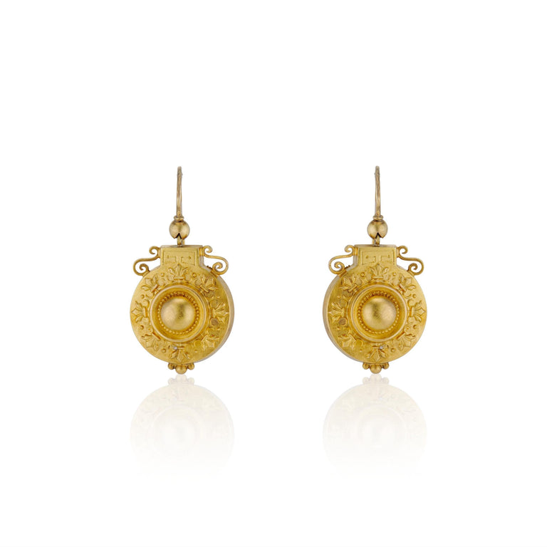 Victorian Etruscan Revival Yellow Gold Dome Antique Earrings
