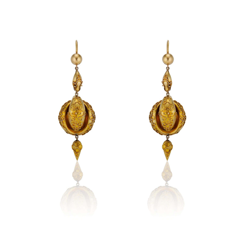 Victorian Yellow Gold Domed Drop Vintage Earrings