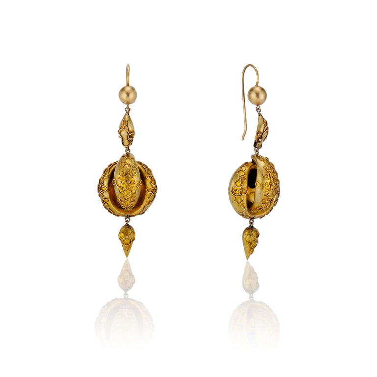 Victorian Yellow Gold Domed Drop Vintage Earrings