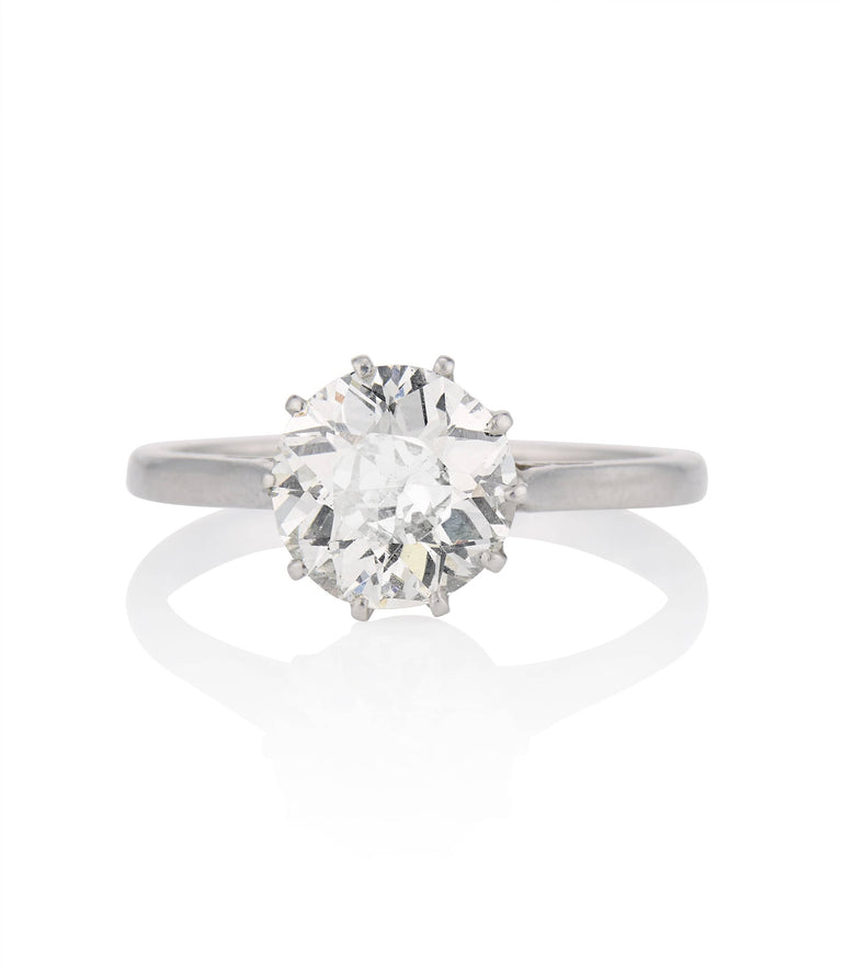 2.25 Carat Old European Cut Diamond Platinum Solitaire Vintage Engagement Ring