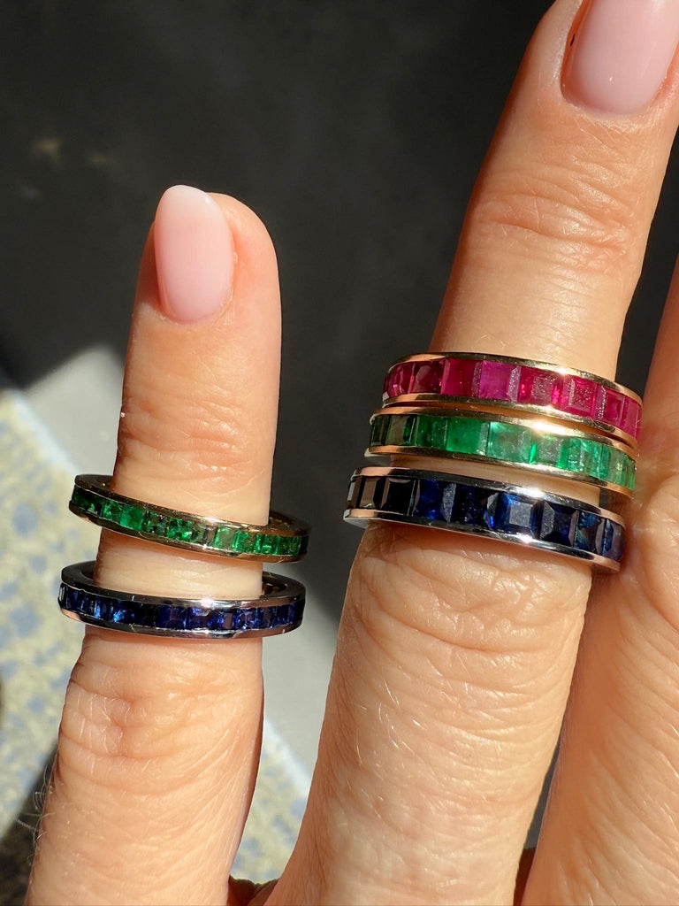 3.33 Carat Carre Cut Sapphire White Gold Wedding Eternity Band - Size 6