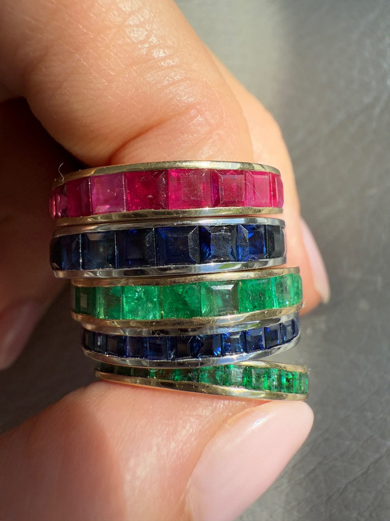 3.33 Carat Carre Cut Sapphire White Gold Wedding Eternity Band - Size 6