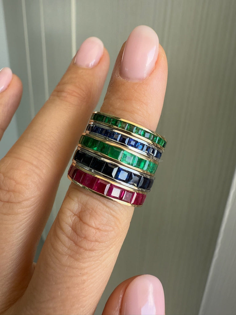 3.33 Carat Carre Cut Sapphire White Gold Wedding Eternity Band - Size 6