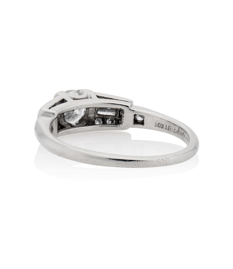 Art Deco .30 Carat Round Brilliant Cut Diamond Platinum Vintage Engagement Ring