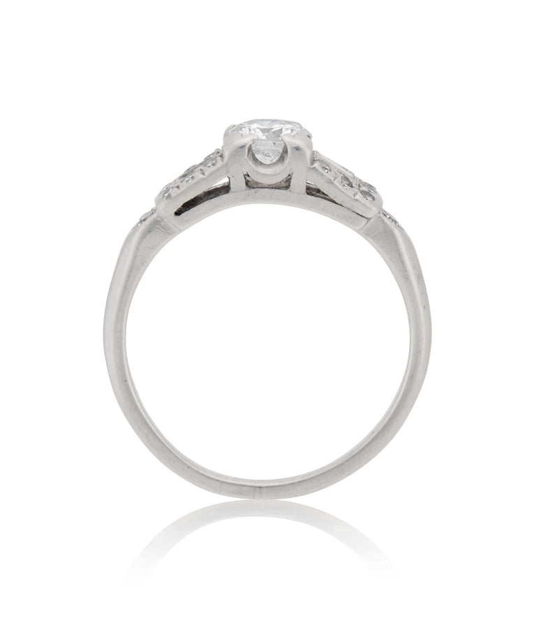 Art Deco .30 Carat Round Brilliant Cut Diamond Platinum Vintage Engagement Ring