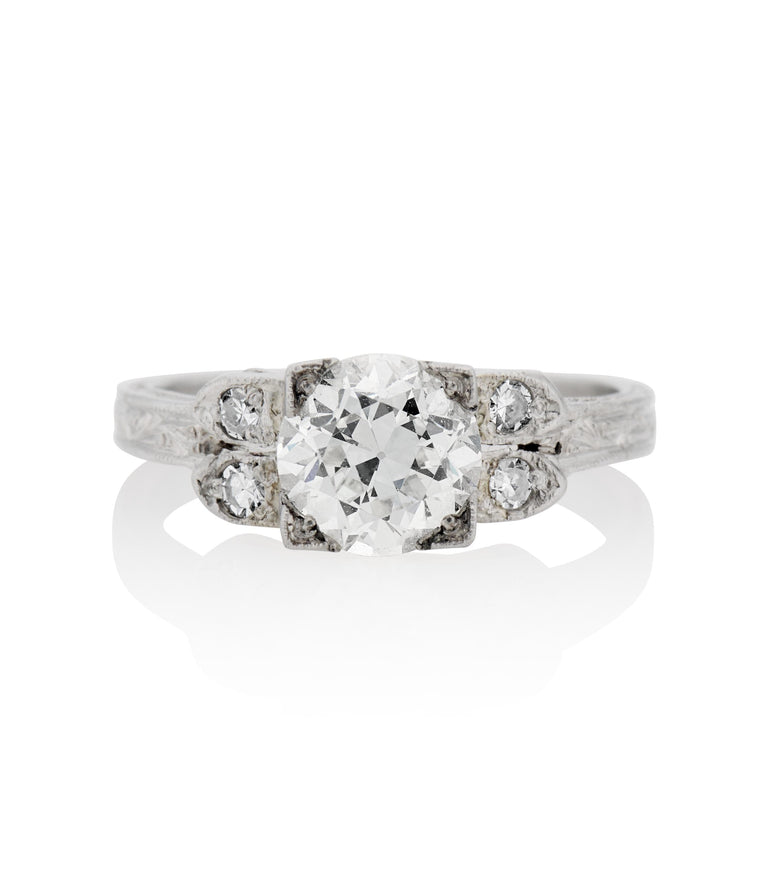 Art Deco 1.12 Carat Old European Cut Diamond Platinum Vintage Engagement Ring