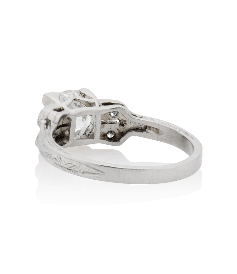 Art Deco 1.12 Carat Old European Cut Diamond Platinum Vintage Engagement Ring