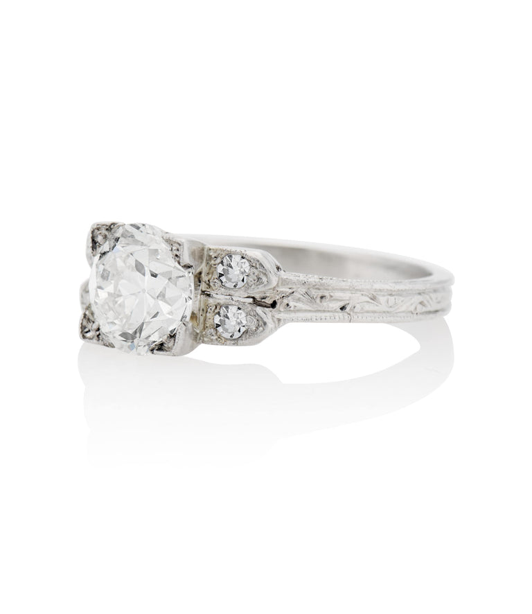 Art Deco 1.12 Carat Old European Cut Diamond Platinum Vintage Engagement Ring