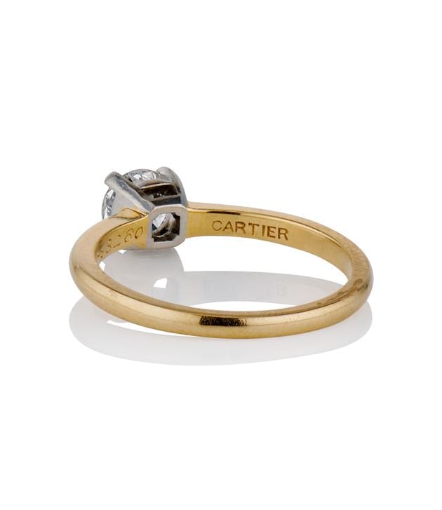 Cartier .50 Carat Transitional Cut Diamond Solitaire Yellow Gold Vintage Engagement Ring