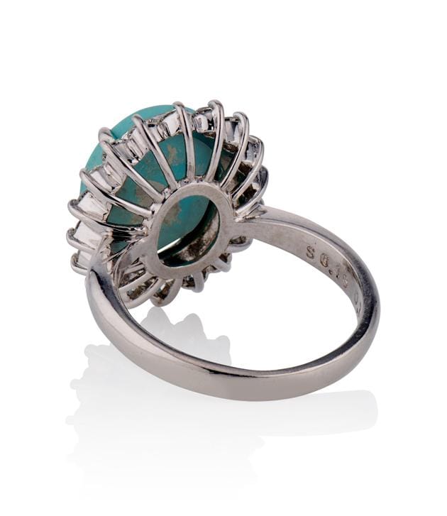 Contemporary Natural Persian Turquoise and Diamond Platinum Cluster Ring