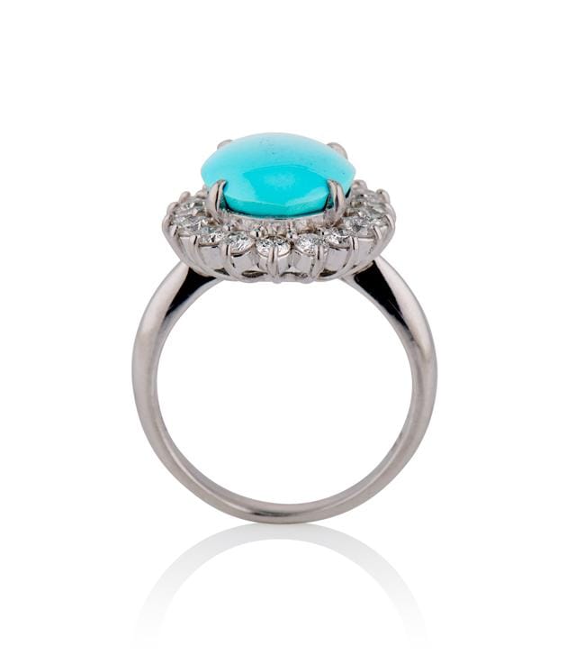 Contemporary Natural Persian Turquoise and Diamond Platinum Cluster Ring