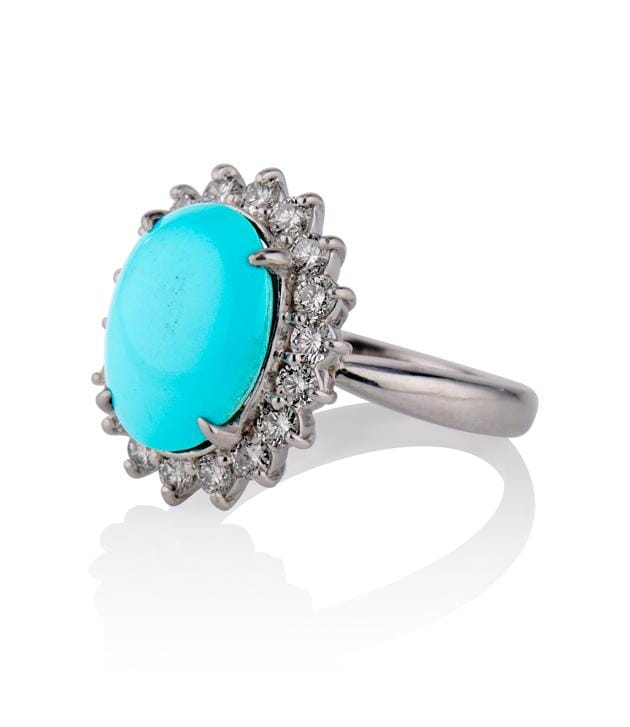 Contemporary Natural Persian Turquoise and Diamond Platinum Cluster Ring