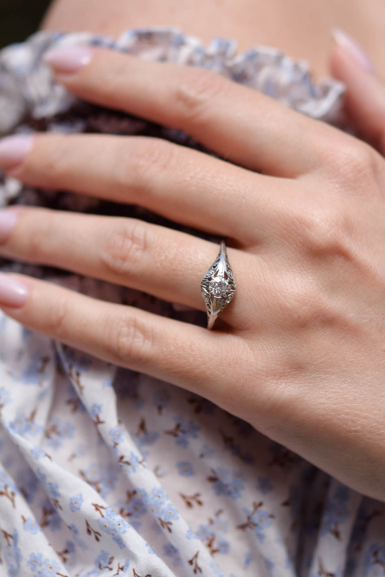 Edwardian .34 Carat Old European Cut Diamond Platinum Antique Engagement Ring