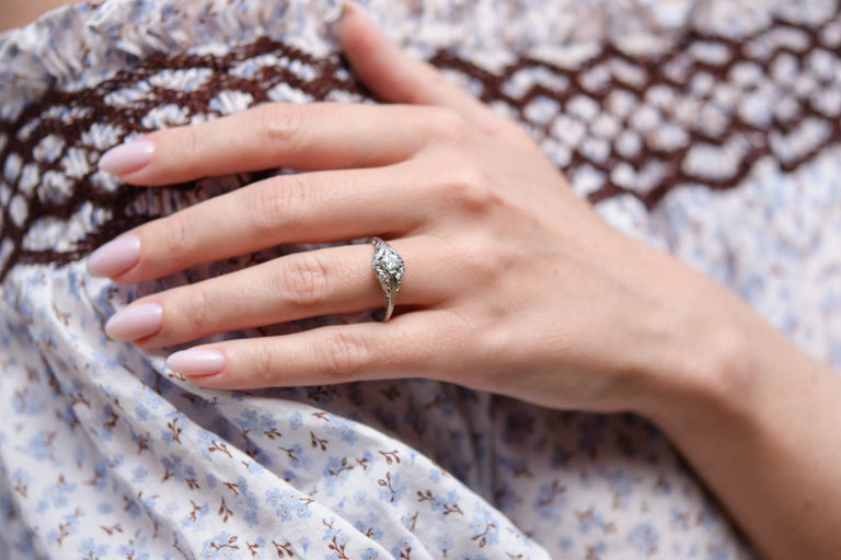Edwardian .34 Carat Old European Cut Diamond Platinum Antique Engagement Ring
