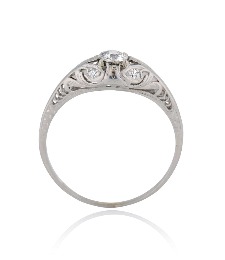 Edwardian .34 Carat Old European Cut Diamond Platinum Antique Engagement Ring