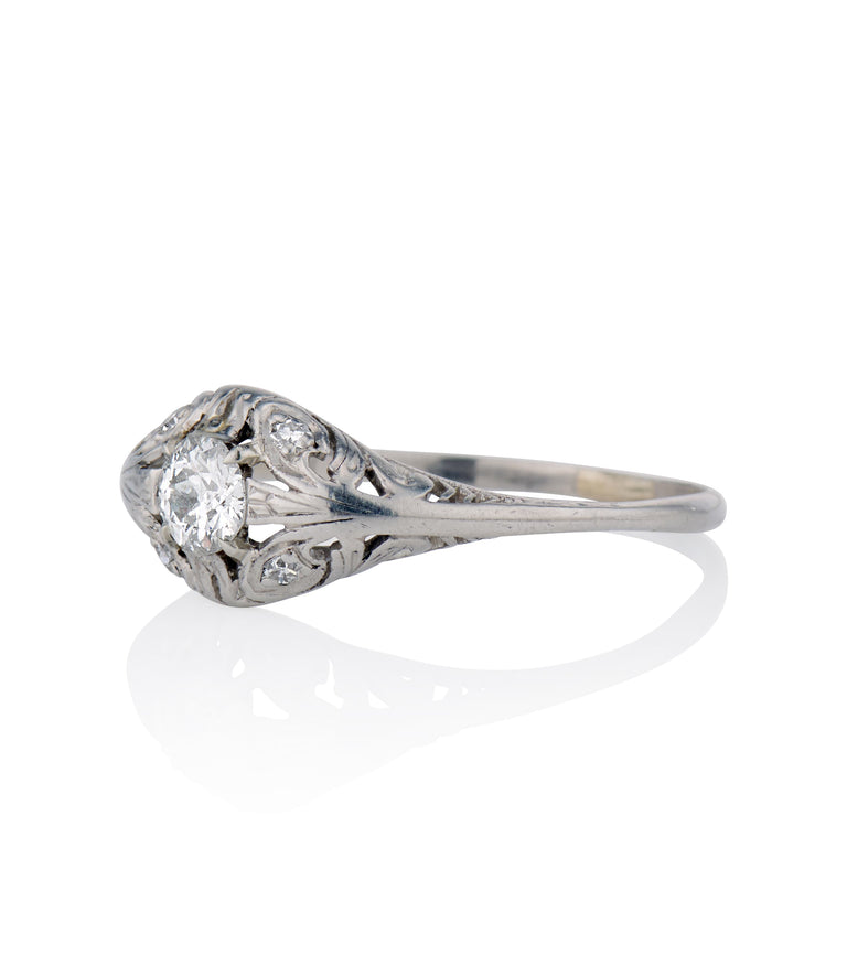 Edwardian .34 Carat Old European Cut Diamond Platinum Antique Engagement Ring