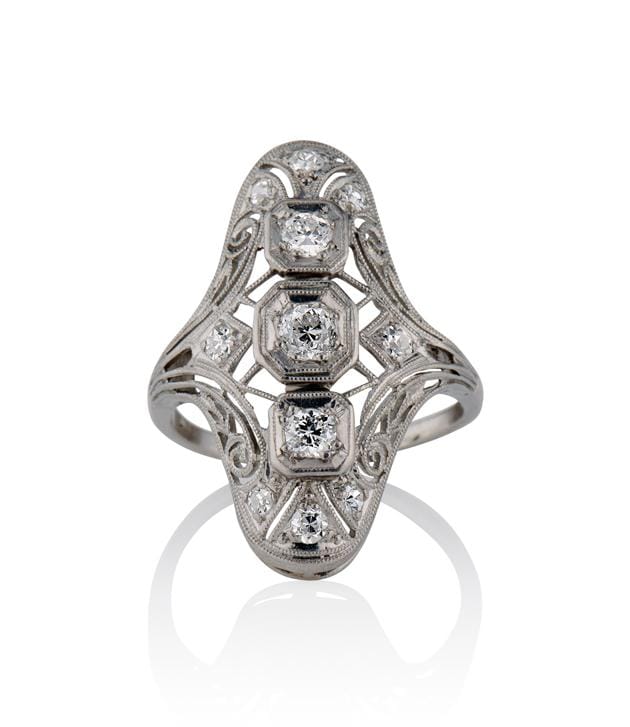 Edwardian .50 Carat Old European Cut Diamond Antique Navette Ring