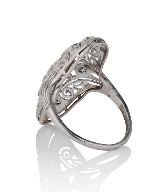 Edwardian .50 Carat Old European Cut Diamond Antique Navette Ring